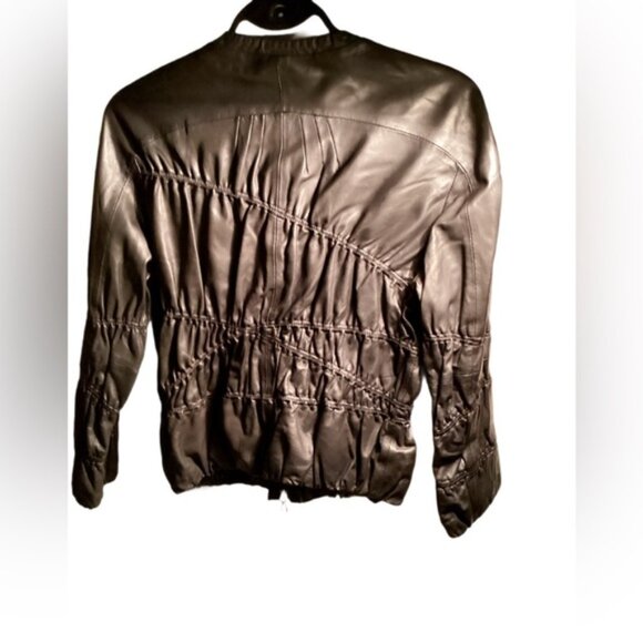 Sylvie Schimmel Unlined Stretch Trendy Scrunchie Black Leather Stylish Jacket S - Picture 2 of 4